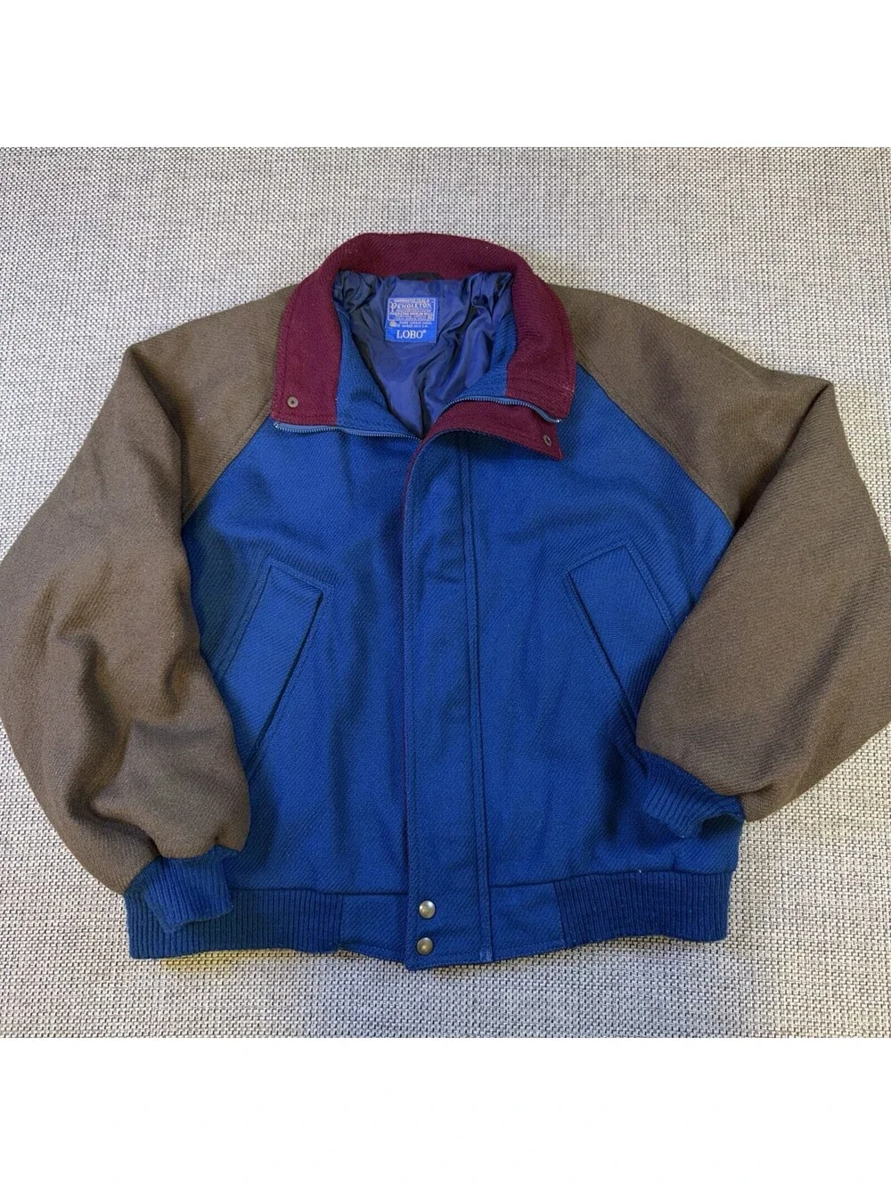 Vintage Pendleton Lobo Wool Bomber Jacket Mens XL Blue Brown Vintage Thinsulate